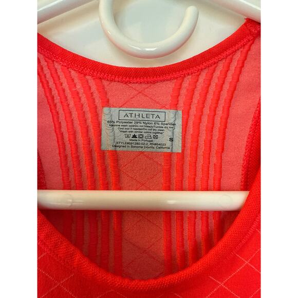 Women's Athleta Finish Fast Line Athletic Tank Top Neon Coral, White Lines - Picture 4 of 9